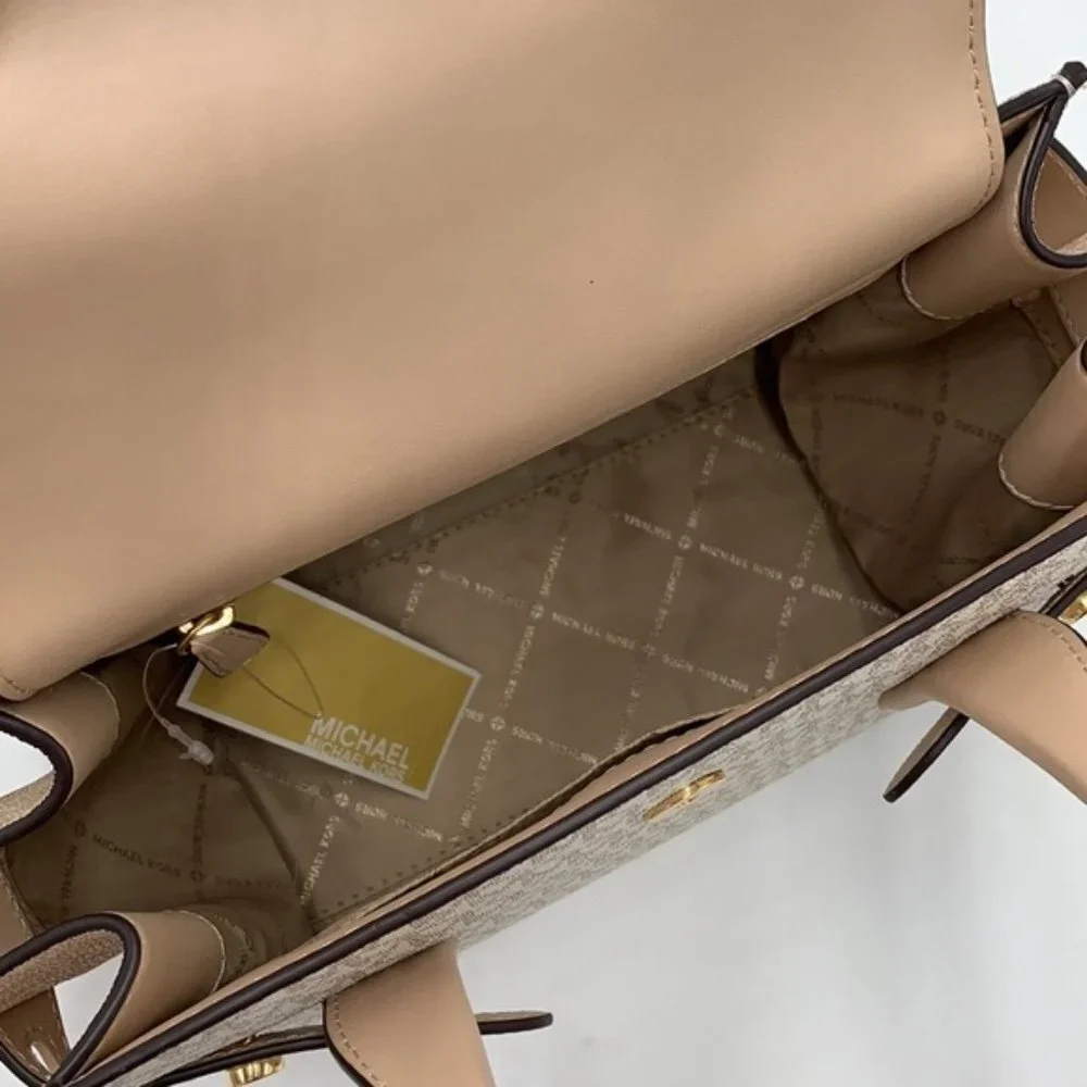 Michael Kors Carmen Medium Logo and Faux Leather Belted Satchel